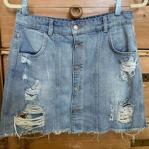 Free People Ripped Denim Mini Skirt